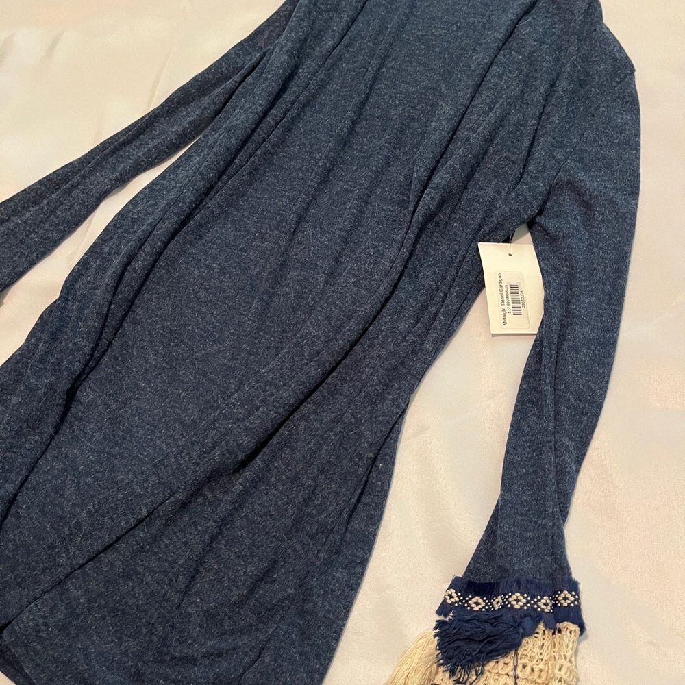 Blue Knit Cardigan with Fringe